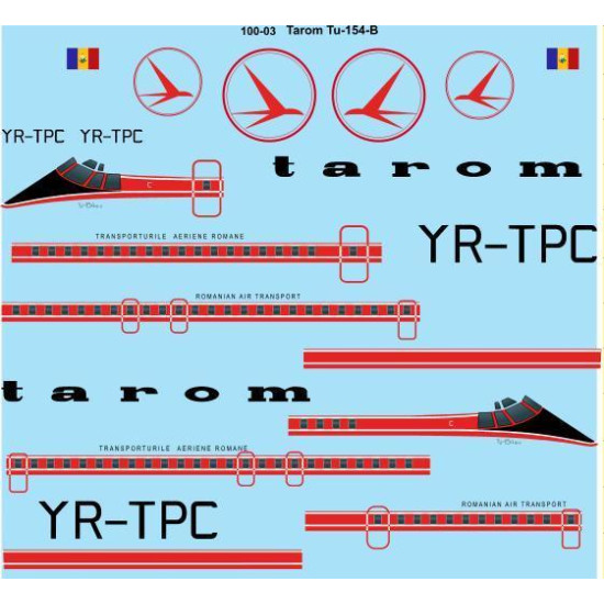 26Decals 100-03 1/100 Tarom Tupolev TU-154-B laser decal 26Decals 100-03 1/100 Tarom Tupolev TU-154-B laser decal