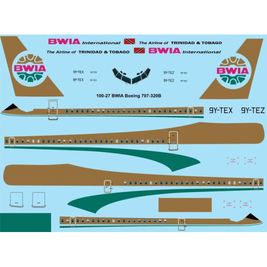 26Decals 100-27 1/100 BWIA Boeing 707-320C laser decal 26Decals 100-27 1/100 BWIA Boeing 707-320C laser decal