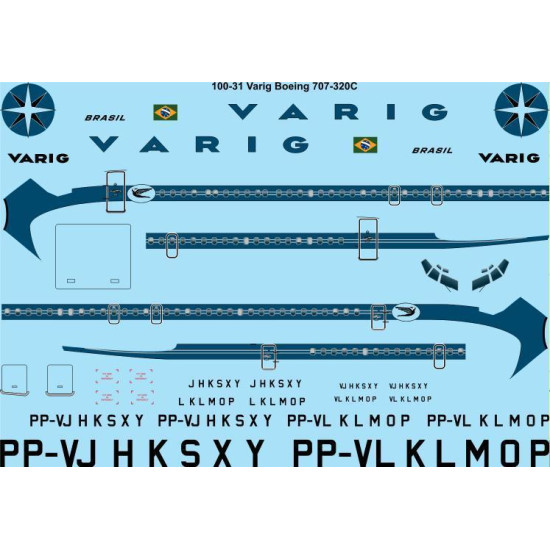 26Decals 100-31 1/100 Varig Boeing 707-320C laser decal 26Decals 100-31 1/100 Varig Boeing 707-320C laser decal