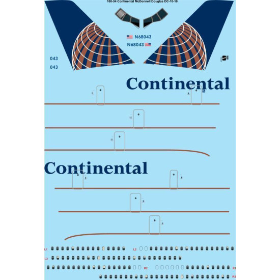26Decals 100-34 1/100 Continental McDonnell Douglas DC-10-10 laser decal 26Decals 100-34 1/100 Continental McDonnell Douglas DC-10-10 laser decal