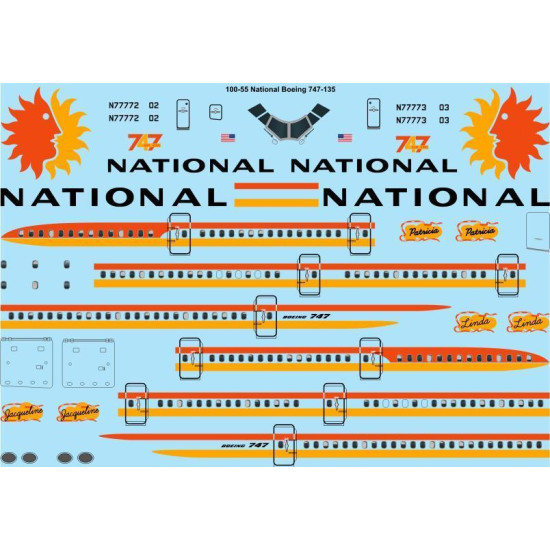 26Decals 100-55 1/100 National Boeing 747-135 laser decal