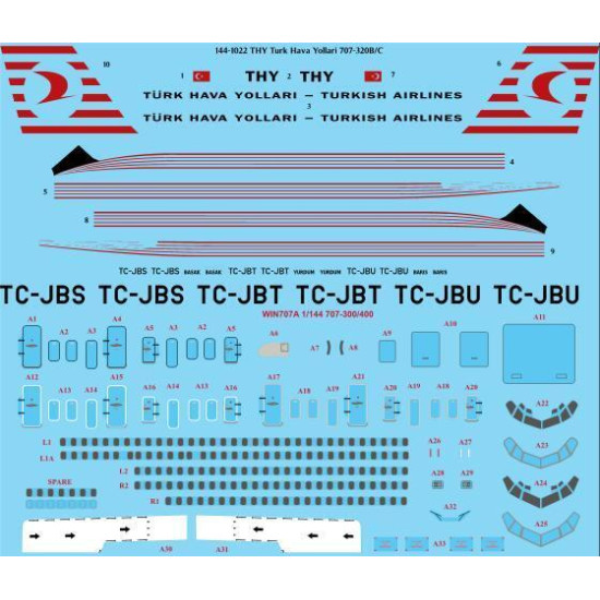 26Decals 144-1022 1/144 THY Turk Hava Yollari Boeing 707-320B/C laser decal with screen print details 26Decals 144-1022 1/144 THY Turk Hava Yollari Boeing 707-320B/C laser decal with screen print details