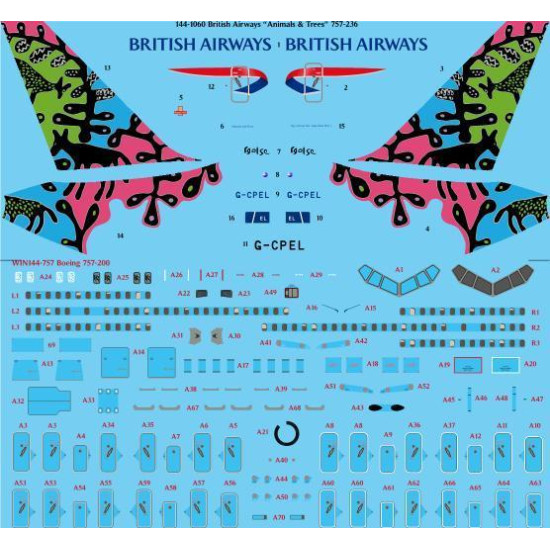 26Decals 144-1060 1/144 British Airways Animals &amp Trees 757-236 laser decal with screen print details - for Zvezda
