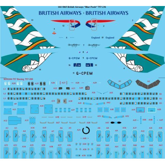 26Decals 144-1065 1/144 British Airways Blue Poole 757-236 laser decal with screen print details - for Zvezda kit
