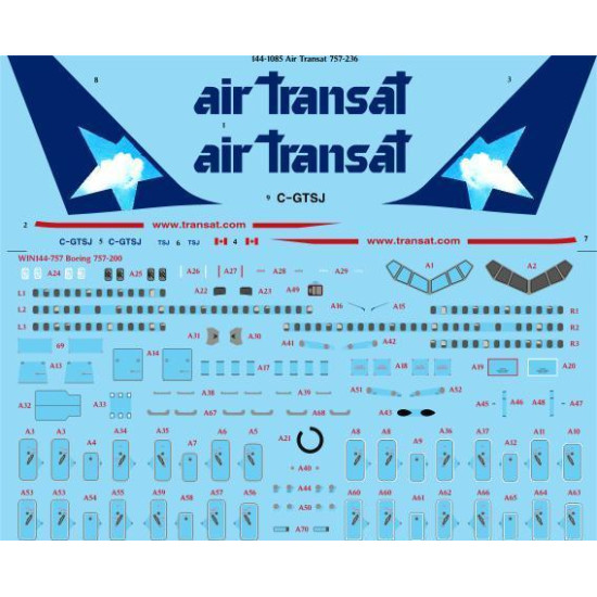 26Decals 144-1085 1/144 Air Transat 757-200 laser decal with screen print details - for Zvezda kit