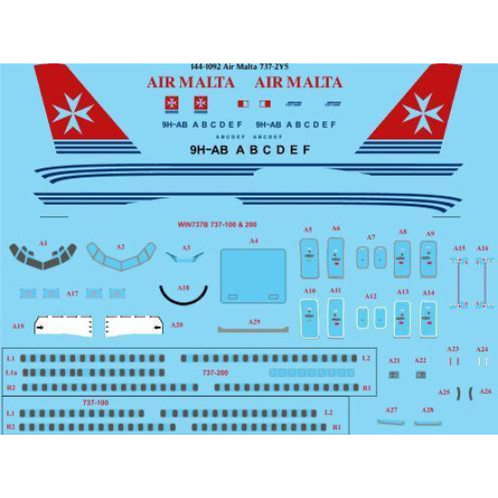 26Decals 144-1092 1/144 Air Malta 737-2Y5 laser decal with screen print details