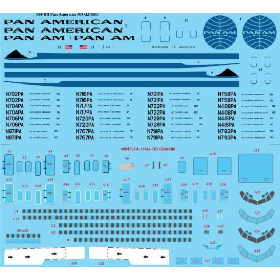 26Decals 144-1111 1/144 Pan American Boeing 707-321B/C laser decal with screen print details