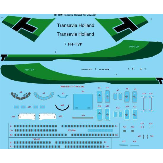 26Decals 144-1140 1/144 Transavia 737-200 laser decal with screen print details