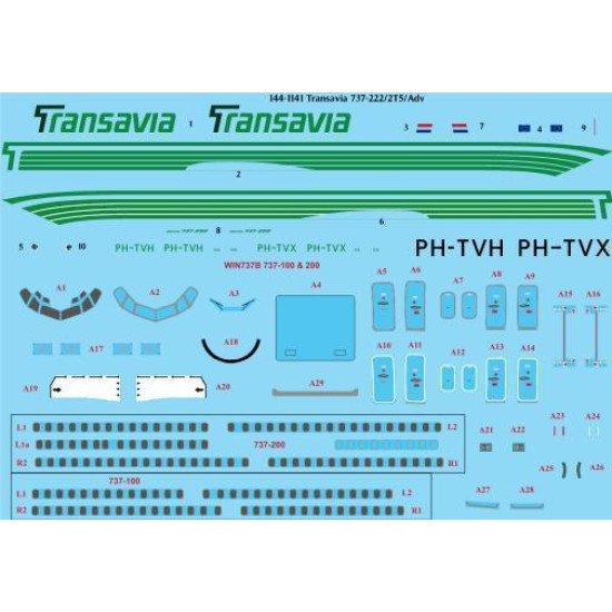26Decals 144-1141 1/144 Transavia 737-200 laser decal with screen print details