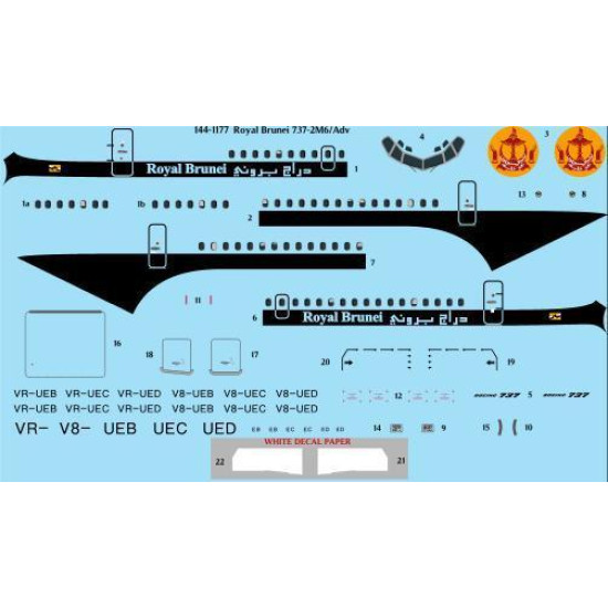 26Decals 144-1177 1/144 Royal Brunei 737-2M6/Adv laser decal with screen print details 26Decals 144-1177 1/144 Royal Brunei 737-2M6/Adv laser decal with screen print details