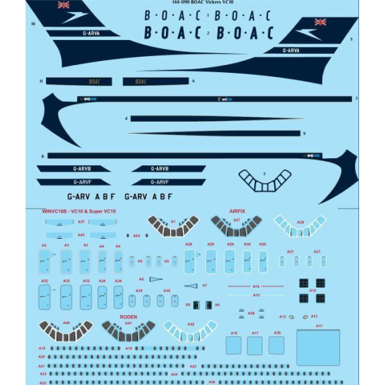 26Decals 144-1190 1/144 BOAC Delivery Vickers VC10 laser decal with screen print details - for Airfix kit 26Decals 144-1190 1/144 BOAC Delivery Vickers VC10 laser decal with screen print details - for Airfix kit