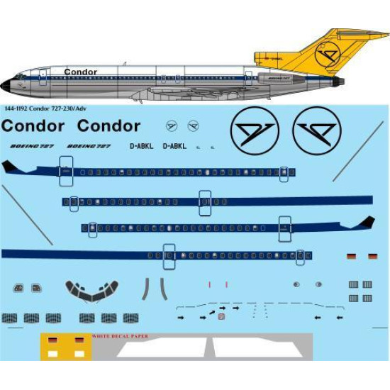 26Decals 144-1192 1/144 Condor Boeing 727-230 laser decal 26Decals 144-1192 1/144 Condor Boeing 727-230 laser decal