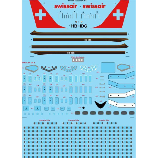 26Decals 144-1198 1/144 Swissair Final Livery Douglas DC-8-62 laser decal with screen print details 26Decals 144-1198 1/144 Swissair Final Livery Douglas DC-8-62 laser decal with screen print details