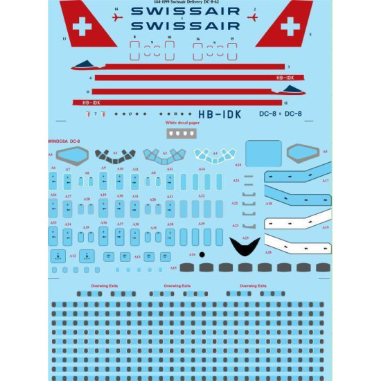 26Decals 144-1199 1/144 Swissair Delivery Douglas DC-8-62 laser decal with screen print details