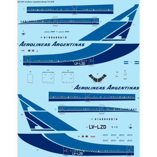 26Decals 144-1201 1/144 Aerolineas Argentinas 747-287B laser decal 26Decals 144-1201 1/144 Aerolineas Argentinas 747-287B laser decal