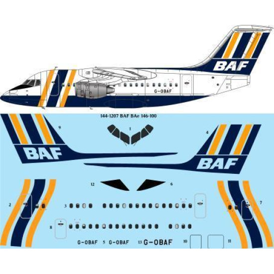 26Decals 144-1207 1/144 BAF British Air Ferries BAe 146-100 (Farnborough 82) laser decal 26Decals 144-1207 1/144 BAF British Air Ferries BAe 146-100 (Farnborough 82) laser decal