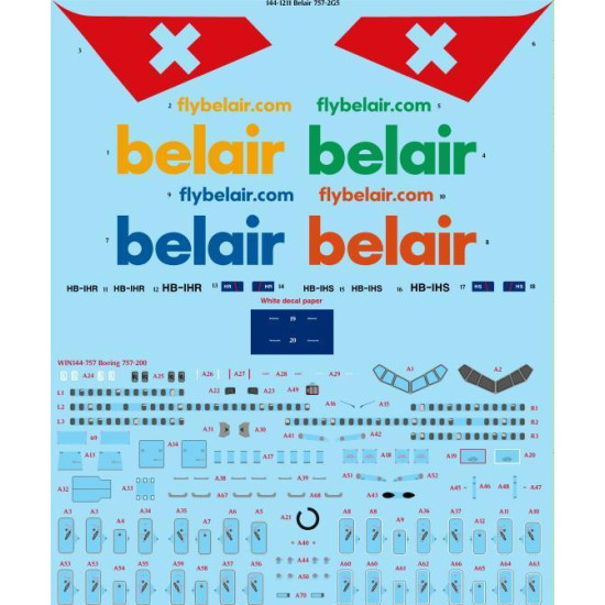26Decals 144-1211 1/144 Belair 757-2G5 laser decal with screen print details - for Zvezda kit