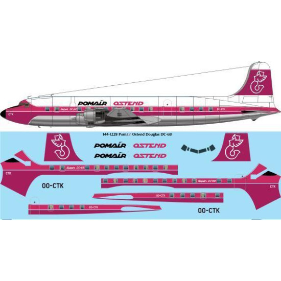 26Decals 144-1228 1/144 Pomair Ostend Douglas DC-6B laser decal 26Decals 144-1228 1/144 Pomair Ostend Douglas DC-6B laser decal