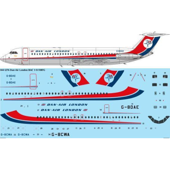 26Decals 144-1276 1/144 Dan-Air London BAC 1-11-500 version 2 (for Mark 1 Models kit) 26Decals 144-1276 1/144 Dan-Air London BAC 1-11-500 version 2 (for Mark 1 Models kit)