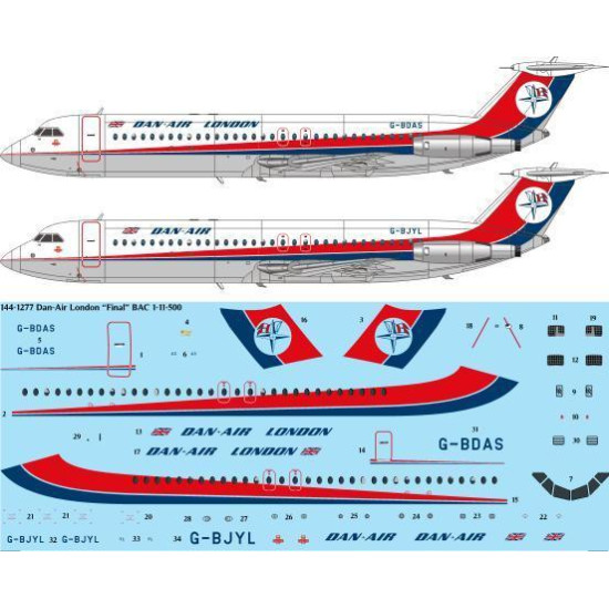 26Decals 144-1277 1/144 Dan-Air London BAC 1-11-500 version 3 (for Mark 1 Models kit) 26Decals 144-1277 1/144 Dan-Air London BAC 1-11-500 version 3 (for Mark 1 Models kit)