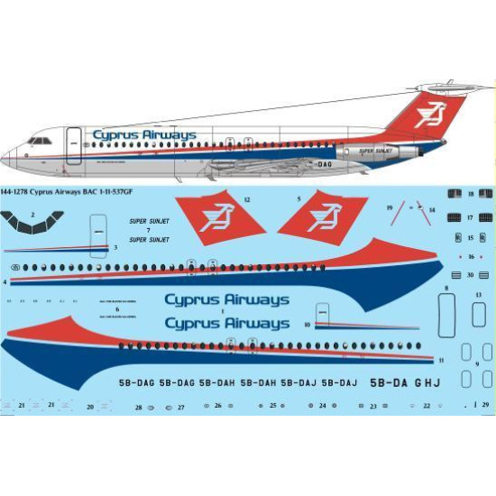 26Decals 144-1278 1/144 Cyprus Airways BAC 1-11-537FG Laser decal - for Mark 1 Models kit 26Decals 144-1278 1/144 Cyprus Airways BAC 1-11-537FG Laser decal - for Mark 1 Models kit