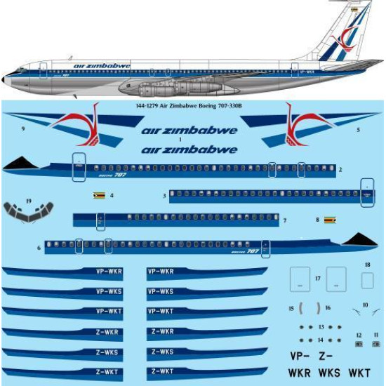 26Decals 144-1279 1/144 Air Zimbabwe Boeing 707-330B laser decal
