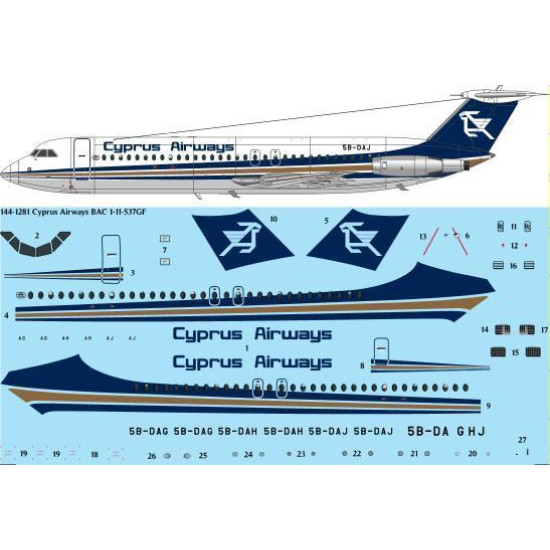 26Decals 144-1281 1/144 Cyprus Airways BAC 1-11-537GF laser decal - for Mark 1 kit 26Decals 144-1281 1/144 Cyprus Airways BAC 1-11-537GF laser decal - for Mark 1 kit