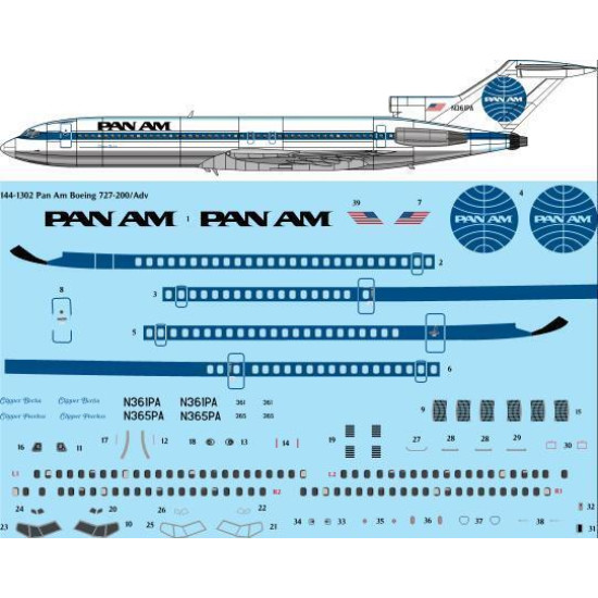 26Decals 144-1302 1/144 Pan Am Boeing 727-200/Adv - for CRM kit 26Decals 144-1302 1/144 Pan Am Boeing 727-200/Adv - for CRM kit