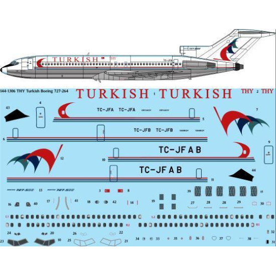 26Decals 144-1306 1/144 THY Turkish Experimental Boeing 727-264 laser decal for CRM kit