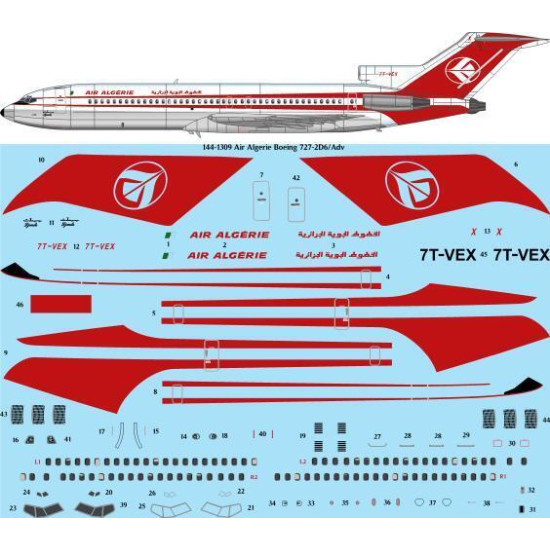26Decals 144-1309 1/144 Air Algerie Boeing 727-2D6/Adv laser decal - for CRM kit 26Decals 144-1309 1/144 Air Algerie Boeing 727-2D6/Adv laser decal - for CRM kit