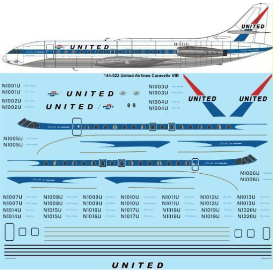 26Decals 144-522 1/144 United Caravelle VIR laser decal