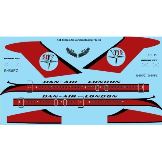 26Decals 144-53 1/144 Dan-Air London Boeing 727-46 laser decal