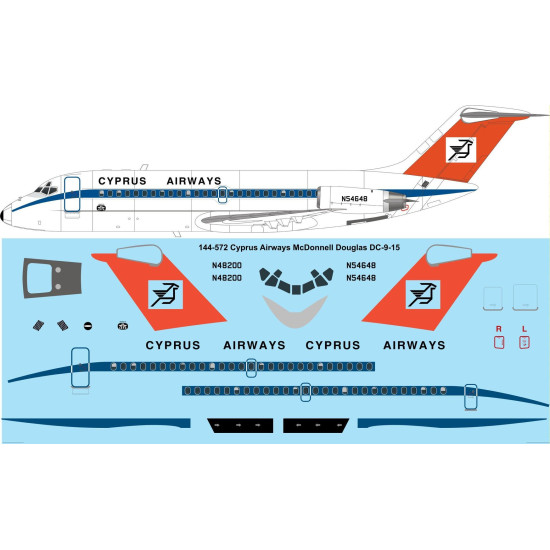 26Decals 144-572 1/144 Cyprus Airways McDonnell Douglas DC-9-15 laser decal 26Decals 144-572 1/144 Cyprus Airways McDonnell Douglas DC-9-15 laser decal