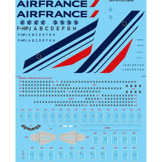 26Decals 144-577 1/144 Air France A380-861 Laser decal with screen printed details 26Decals 144-577 1/144 Air France A380-861 Laser decal with screen printed details