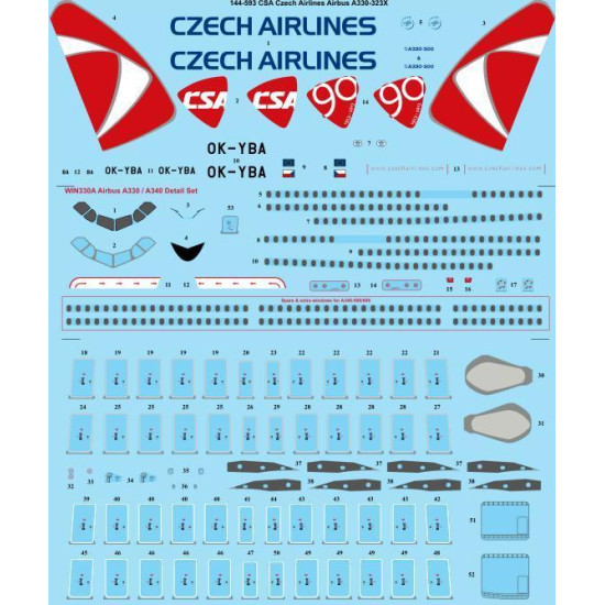 26Decals 144-593 1/144 CSA Czech Airlines Airbus A330-323X laser decal with screen print details - Revell