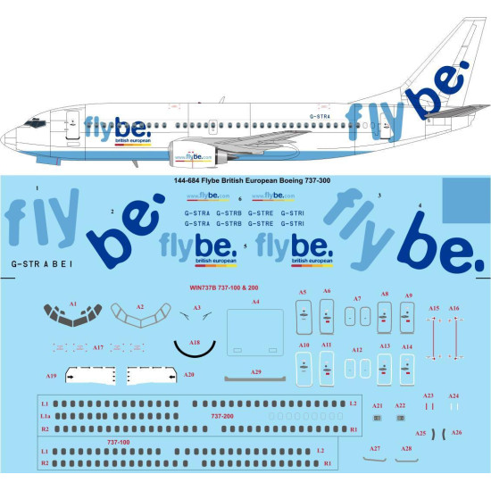 26Decals 144-684 1/144 Flybe Boeing 737-3S3 laser decal with screen printed details.