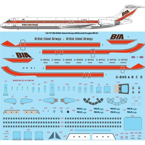 26Decals 144-731 1/144 BIA British Island Airways McDonnell Douglas MD-83 laser decal with screen print details