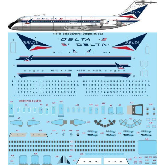26Decals 144-739 1/144 Delta DC-9-32 laser decal with screen print details