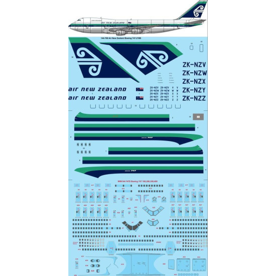 26Decals 144-768 1/144 Air New Zealand Boeing 747-219 laser decal with screen print details