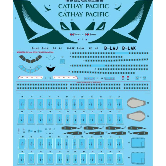 26Decals 144-827 1/144 Cathay Pacific Airbus A330-300 laser decal with screen print details