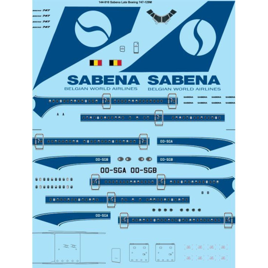 26Decals 144-910 1/144 Sabena (late) Boeing 747-129M Laser decal