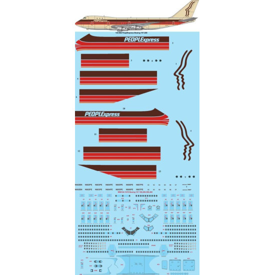 26Decals 144-966 1/144 PeoplExpress Boeing 747-200 laser decal with screen print details