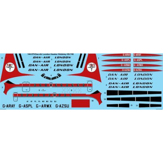26Decals 144-978 1/144 Dan-Air London Hawker Siddeley HS-748 laser decal - for Mark 1 kit