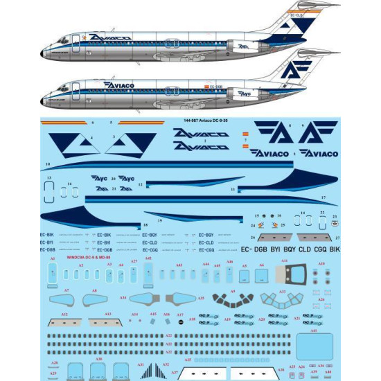26Decals 144-987 1/144 Aviaco McDonnell Douglas DC-9-30 laser decal with screen print details