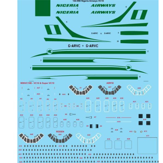 26Decals 144-998 1/144 Nigeria Airways VC10 laser decal with screen print details