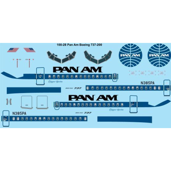 26Decals 200-28 1/100 Pan Am Early Boeing 737-200 laser decal