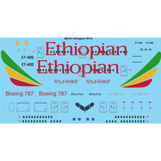 26Decals 200-61 1/200 Ethiopian Airlines Boeing 787-8 laser decal - 1/200 Scale
