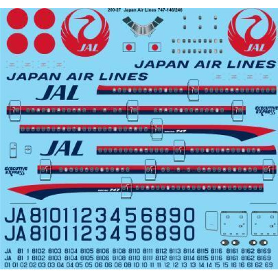26Decals 200-7 1/200 JAL Japan Air Lines Boeing 747-146/246 laser decal - 1/200 scale