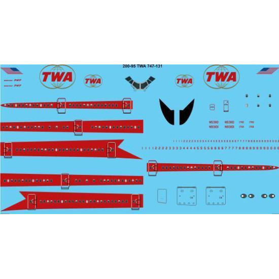 26Decals 200-95 1/200 TWA Delivery Boeing 747-131 laser decal - 1/200 Scale