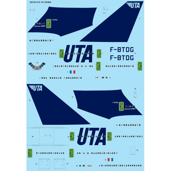 26Decals 200-98 1/200 UTA Boeing 747-2B3BM laser decal laser decal - 1/200 Scale 26Decals 200-98 1/200 UTA Boeing 747-2B3BM laser decal laser decal - 1/200 Scale